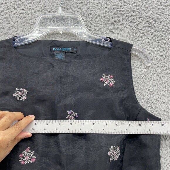 Vintage 90s Y2K BCBG Top S Black Embroidered Flowers Goth Grunge Sheer Square - Picture 9 of 10